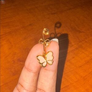 Gold Nose Ring - w Pink Butterfly (Faux Nose Ring)